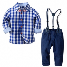 Baby & Little Gutter Gentleman Plaids Sløyfe Skjorte & Suspender Bukser Antrekk Sett