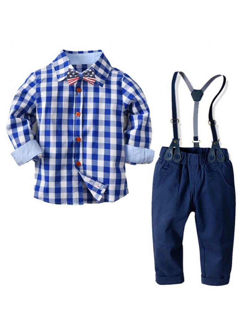 Baby & Little Gutter Gentleman Plaids Sløyfe Skjorte & Suspender Bukser Antrekk Sett