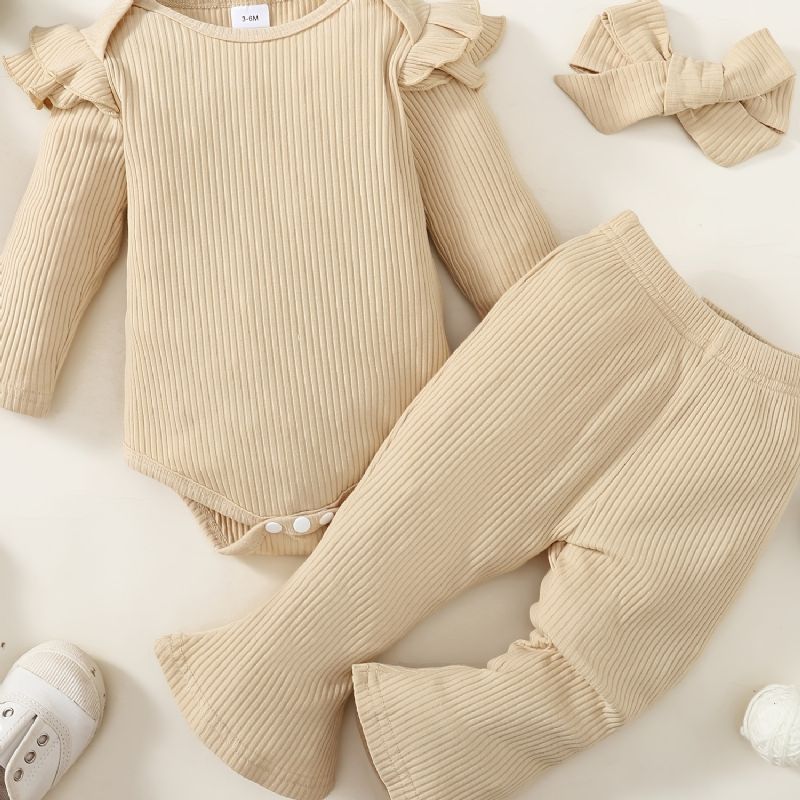 Baby Ruffle Langermet Romper Bodysuit + Flares Bukser Antrekk Nyfødt Spedbarn Klær Sett Layette