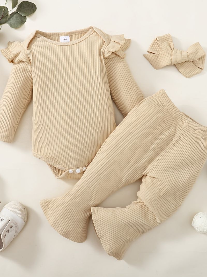 Baby Ruffle Langermet Romper Bodysuit + Flares Bukser Antrekk Nyfødt Spedbarn Klær Sett Layette