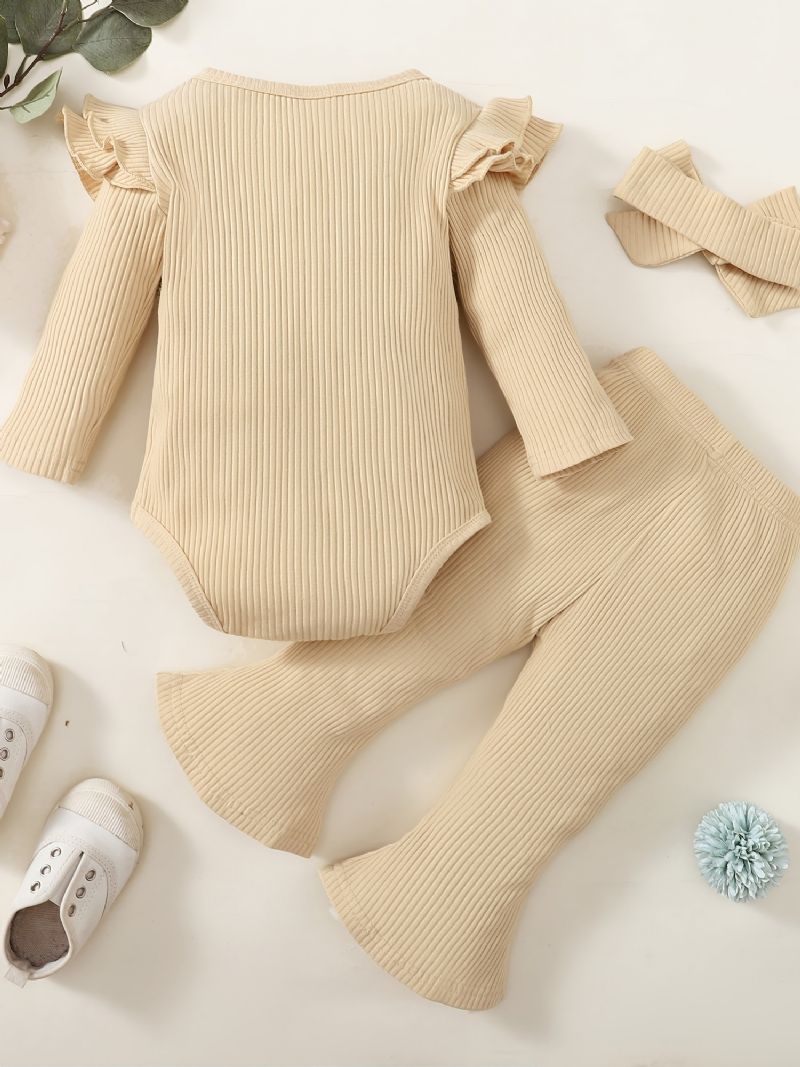 Baby Ruffle Langermet Romper Bodysuit + Flares Bukser Antrekk Nyfødt Spedbarn Klær Sett Layette