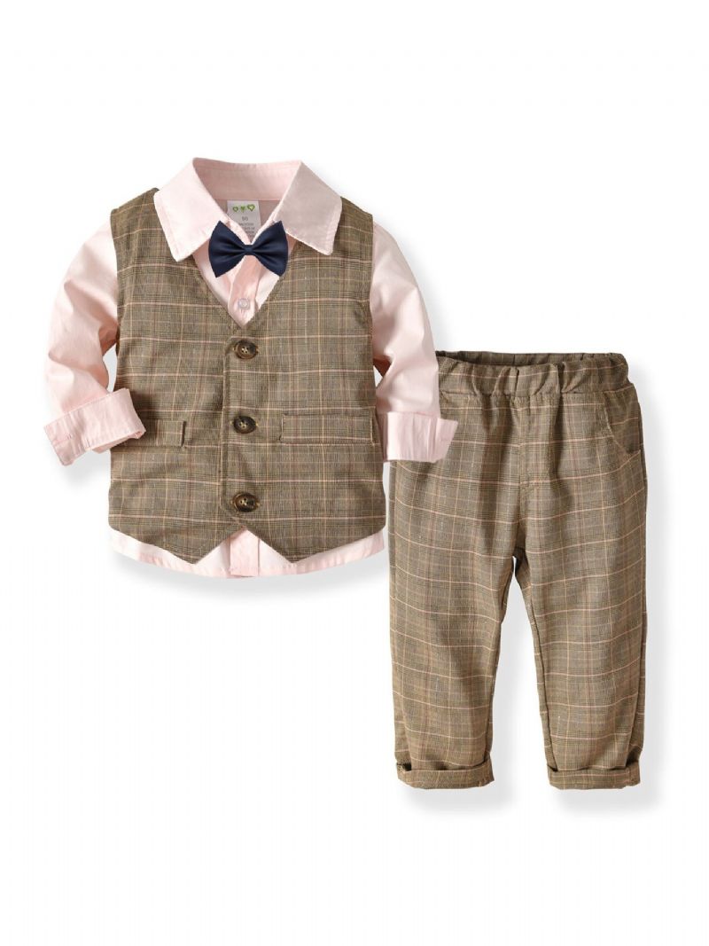 Baby Småbarn Gutter Gentleman Bowtie Antrekk Langermet Dress