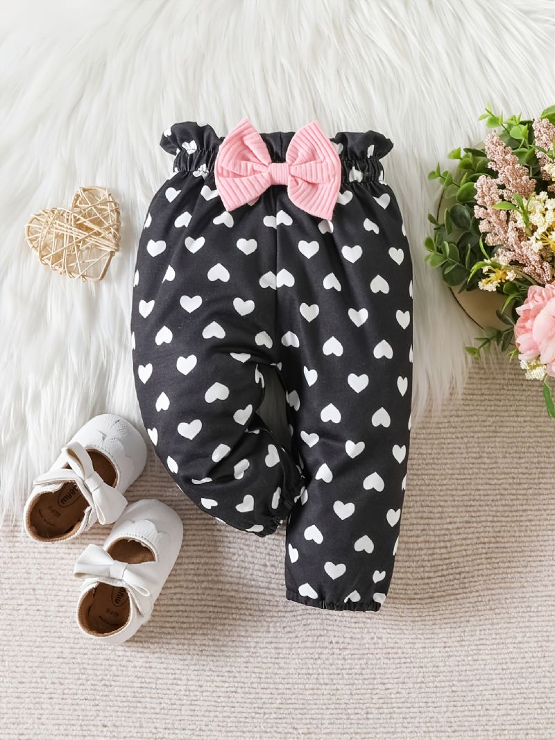 Baby Småbarn Jenter Bomull Langermet Bodysuits Romper + Hjertemønster Bukser + Pannebånd Antrekk Sett Babyklær