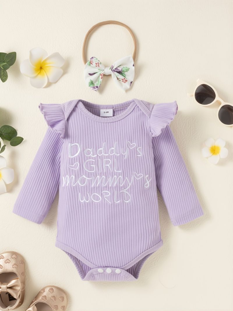 Babyantrekk Ruffle Romper + Blomsterbukser + Pannebåndsett Nyfødt Spedbarn Jenteklær