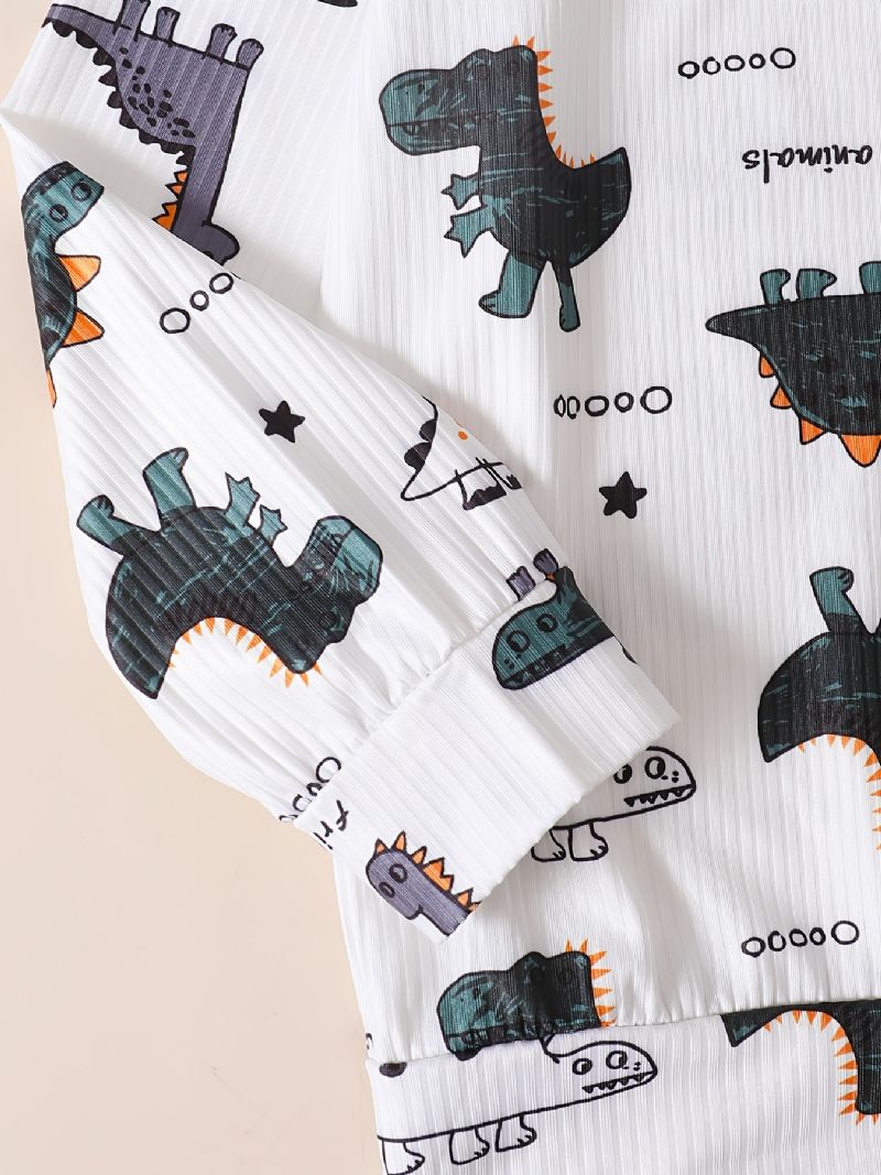 Barn Gutter Lounge Wear Homewear Langermet Topp Og Matchende Bukser Med Dinosaurtrykk