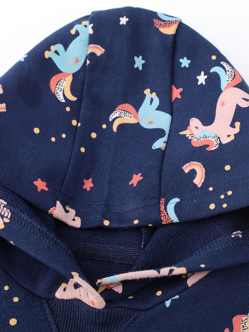 Barn Jenter Unicorn Print Hettegenser Sweatshirt Buksesett Høst Vinter