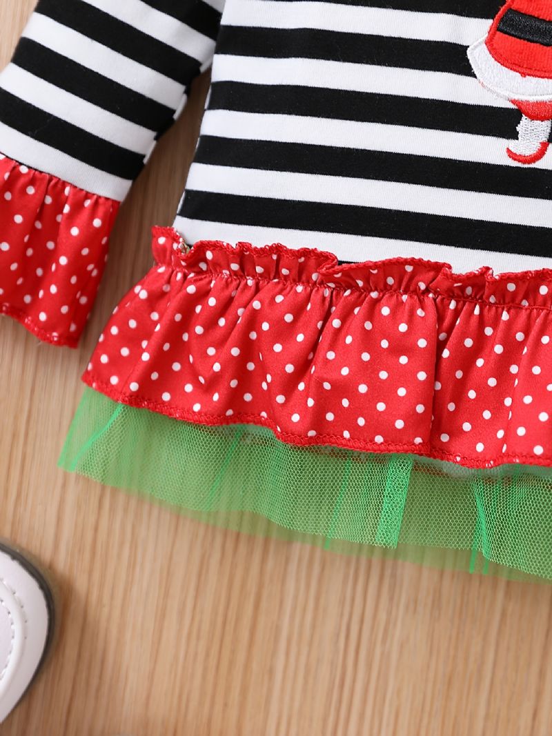 Barn Julesett Baby Jenter Stripet Julenisse Broderi Flare Erme Topp Polka Dot Sløyfe Flared Buksesett