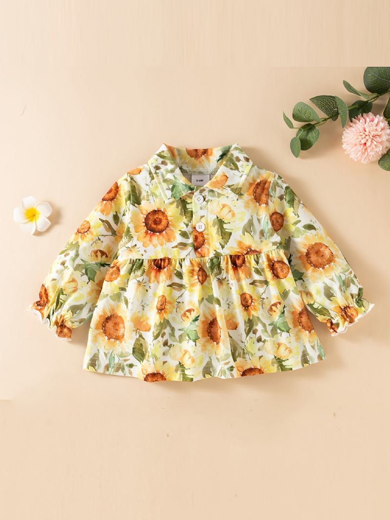 Blomstertrykk For Jenter Peplum Topp + Shorts + Knebeskyttere Sett Babyklær