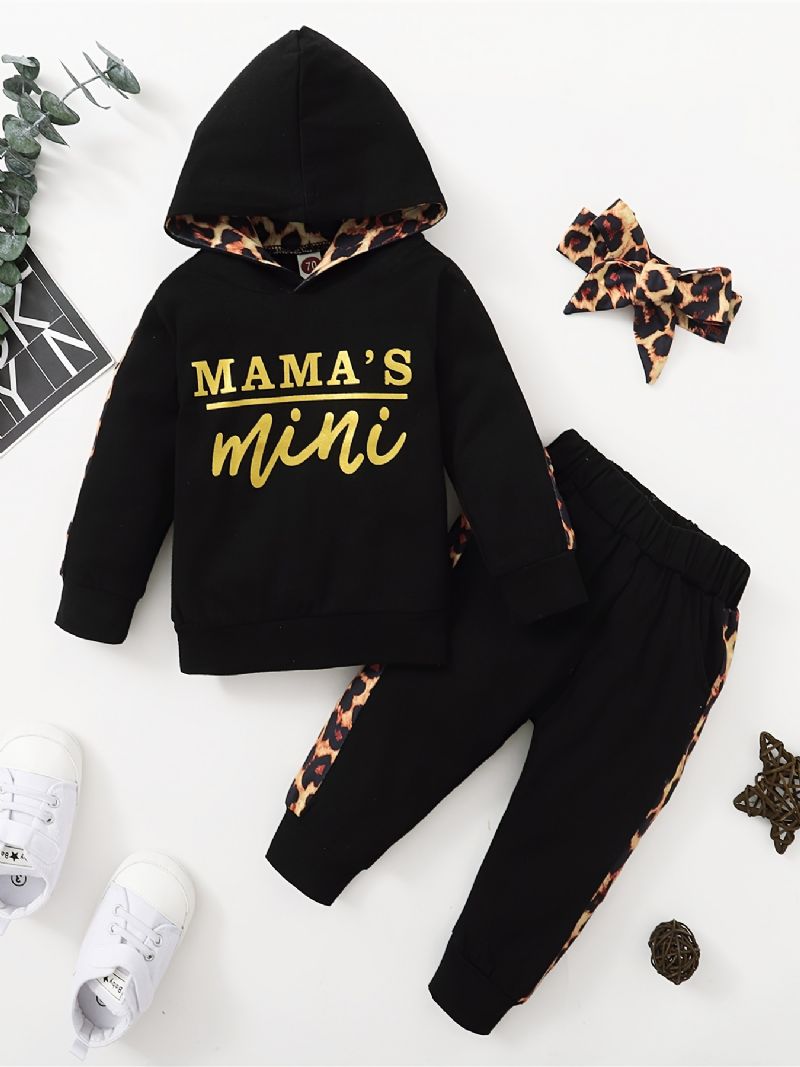 Christmas Price Cuts Baby Alphabet Print Leopard Patchwork Sweatshirt Set