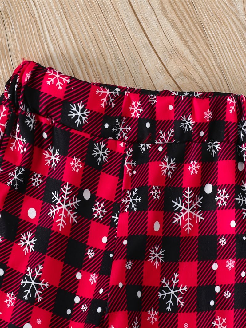 Christmas Sett Barn Rompers Crew Neck Plaid Langermet Flare Leg Pants Set