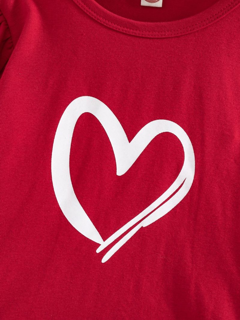 Christmas Valentine's Day Jenter Heart Print Langermet Top & Flared Bukser I To Deler