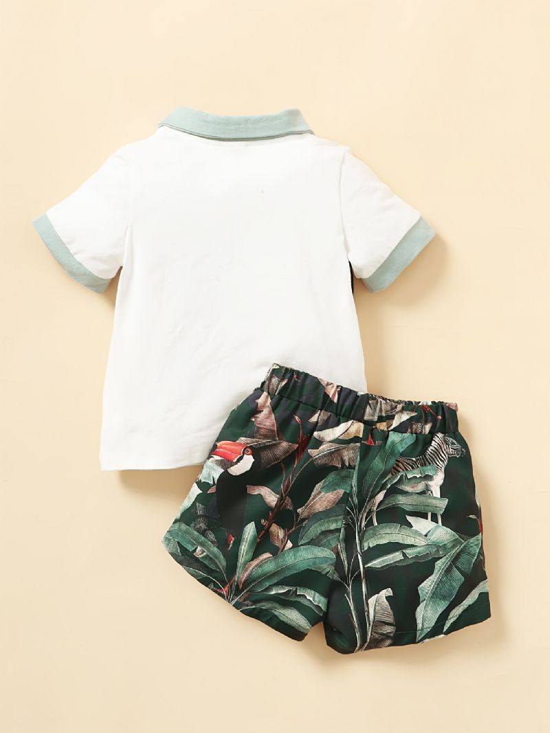 Guttens Color Block Skjorte + Tropical Print Shorts Set Babyklær For Sommeren