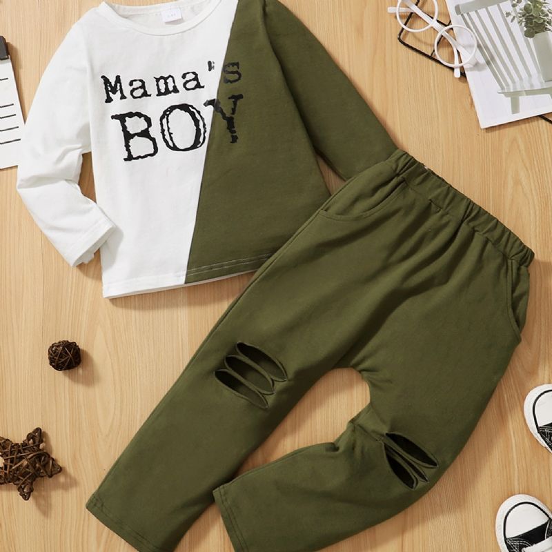 Guttens Mamas Gutter Colorblock Langermet Topp & Ripped Pants Set