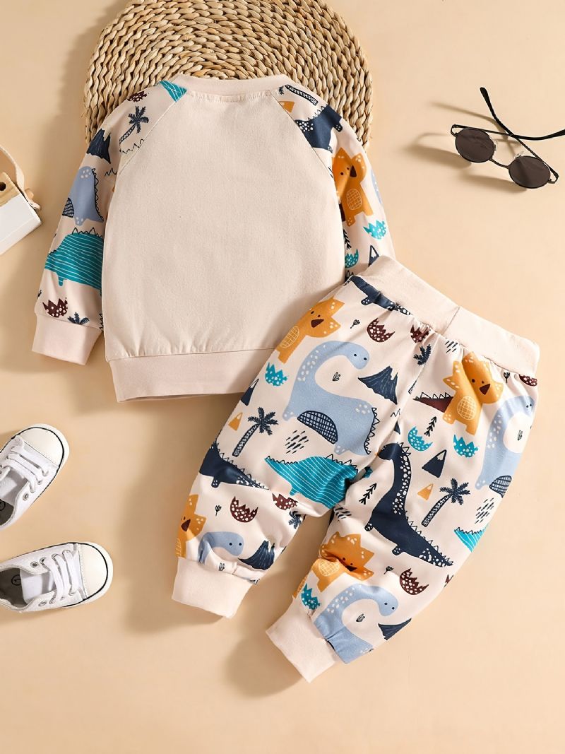 Gutter Bomullsgenser Sweatshirt + Bukser Sett Antrekk Babyklær Dinosaur Tegneserie