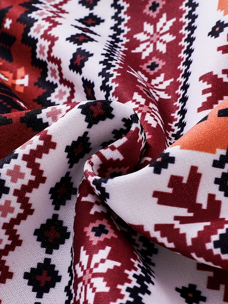 Gutter Casual Christmas Print Pyjamassett Med Søte Termotopper Og Bukser Til Fest