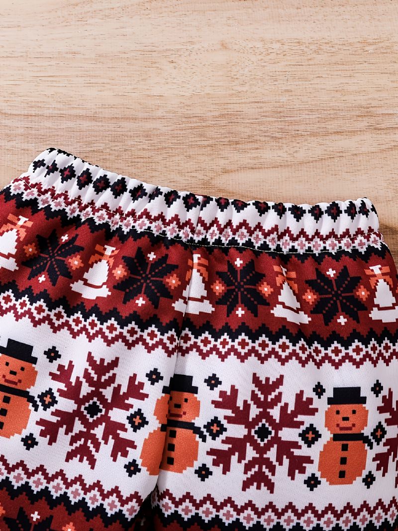 Gutter Casual Christmas Print Pyjamassett Med Søte Termotopper Og Bukser Til Fest