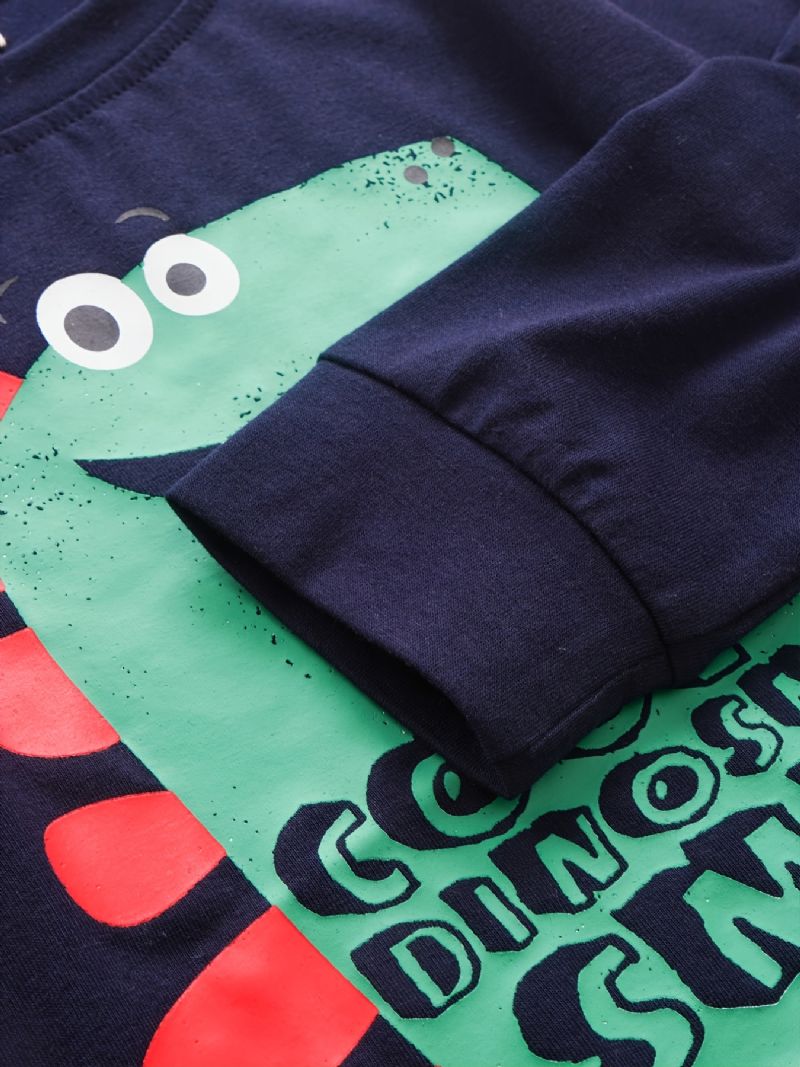 Gutter Casual Søt Dinosaur Printed Langermet Crew Neck Toppbukser 2 Stk Sett