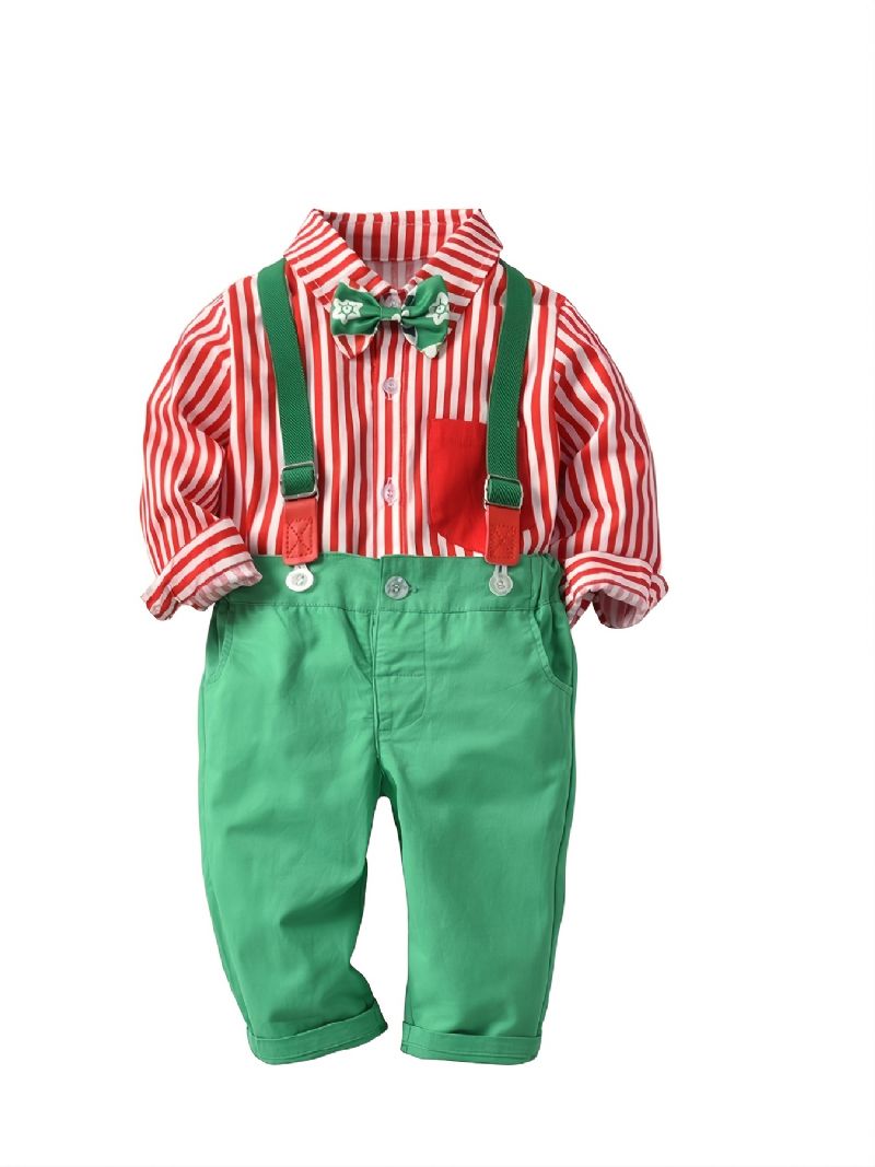 Gutter Christmas Striped Print Sløyfe Gentleman Overall Set