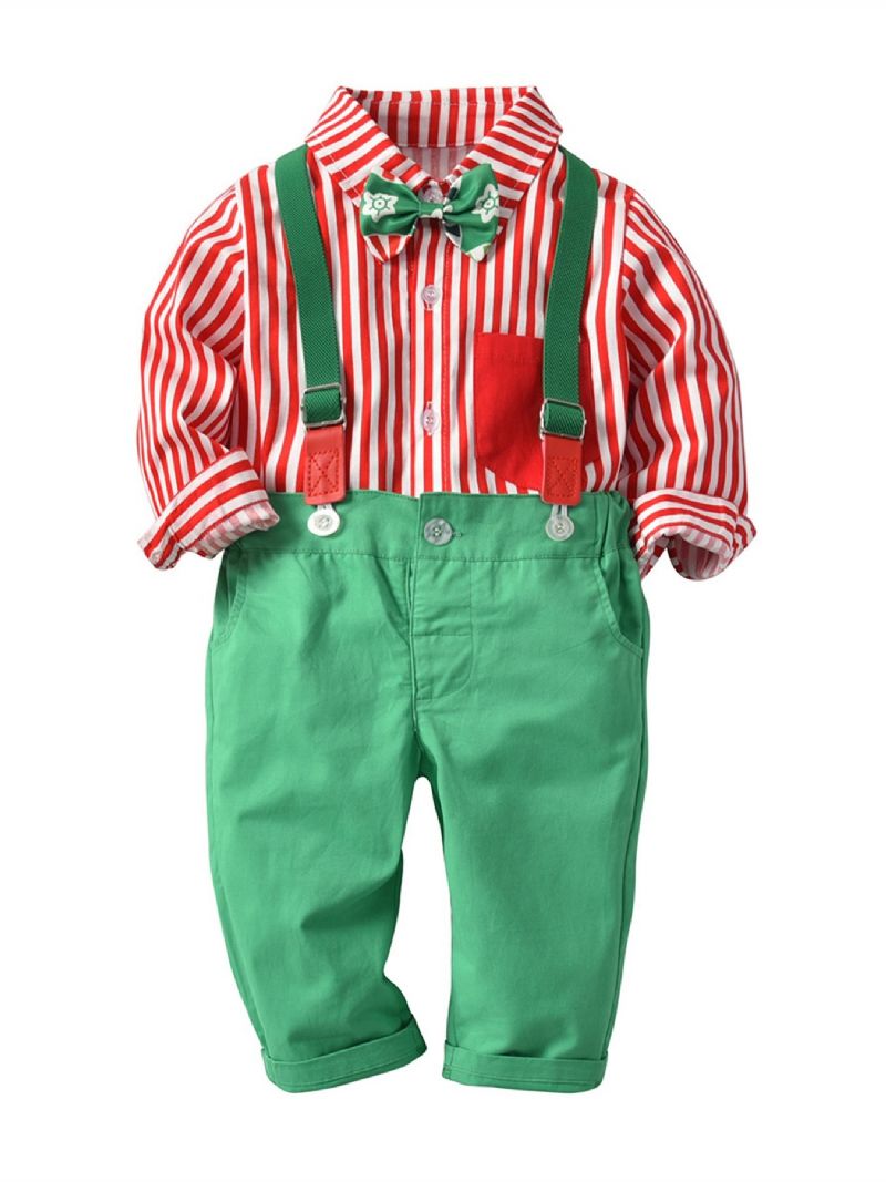 Gutter Christmas Striped Print Sløyfe Gentleman Overall Set