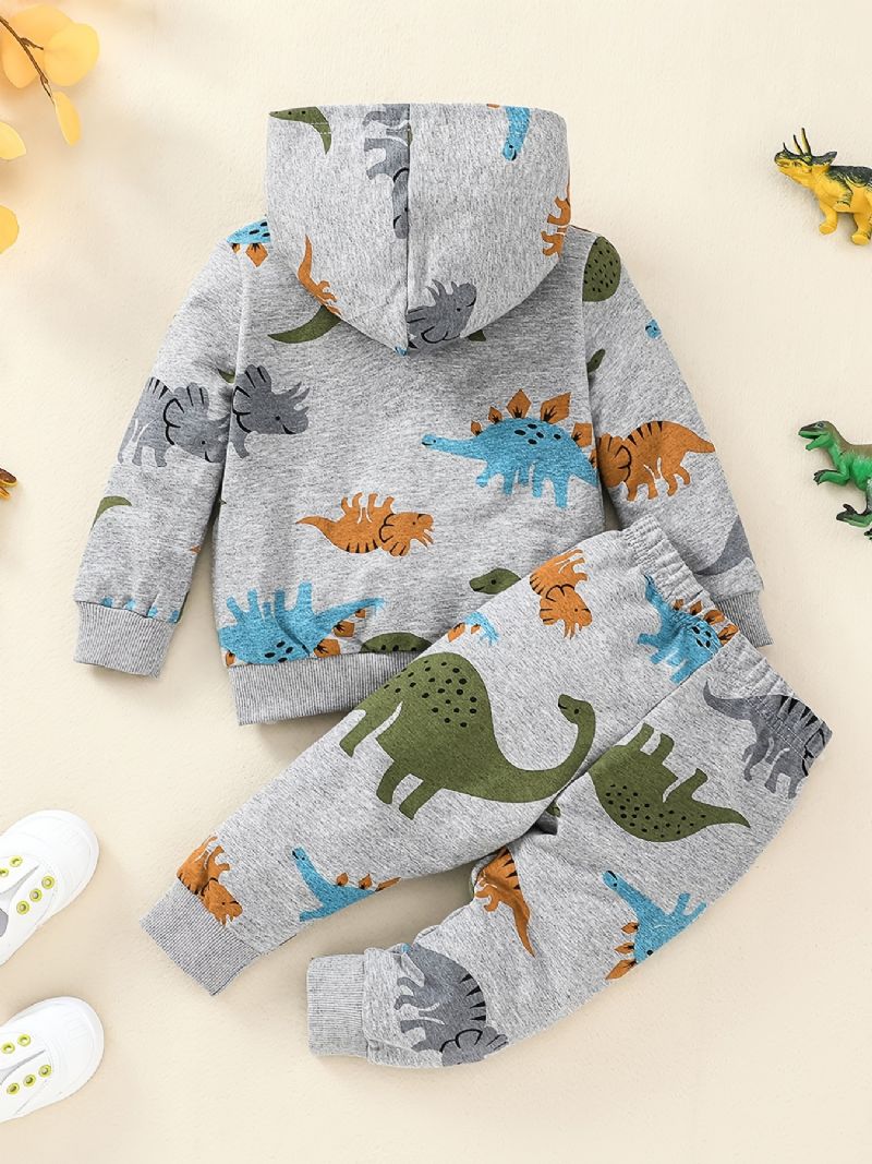 Gutter Dinosaur Print Pullover Hettegenser + Buksesett Antrekk Babyklær