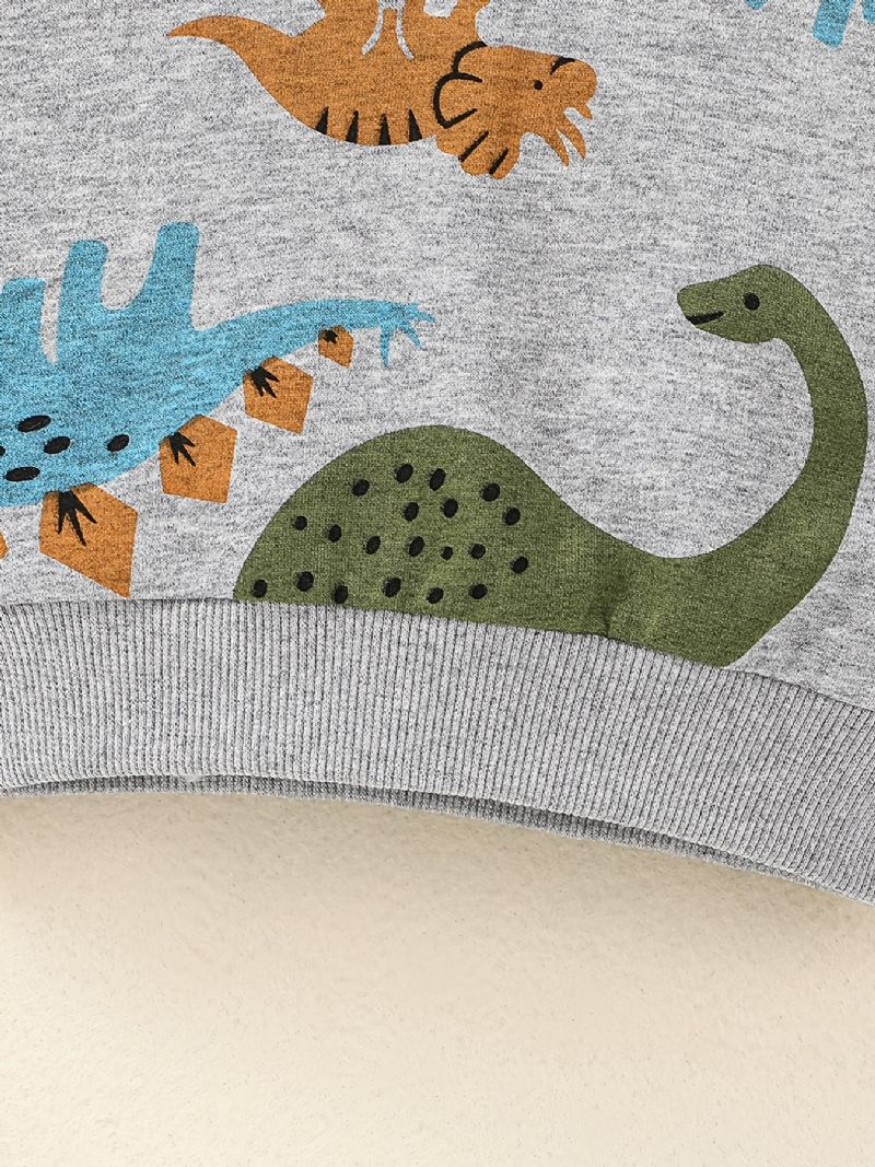 Gutter Dinosaur Print Pullover Hettegenser + Buksesett Antrekk Babyklær