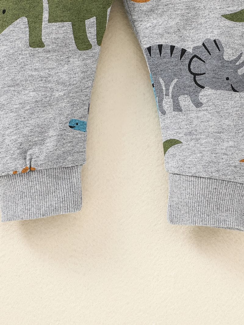 Gutter Dinosaur Print Pullover Hettegenser + Buksesett Antrekk Babyklær