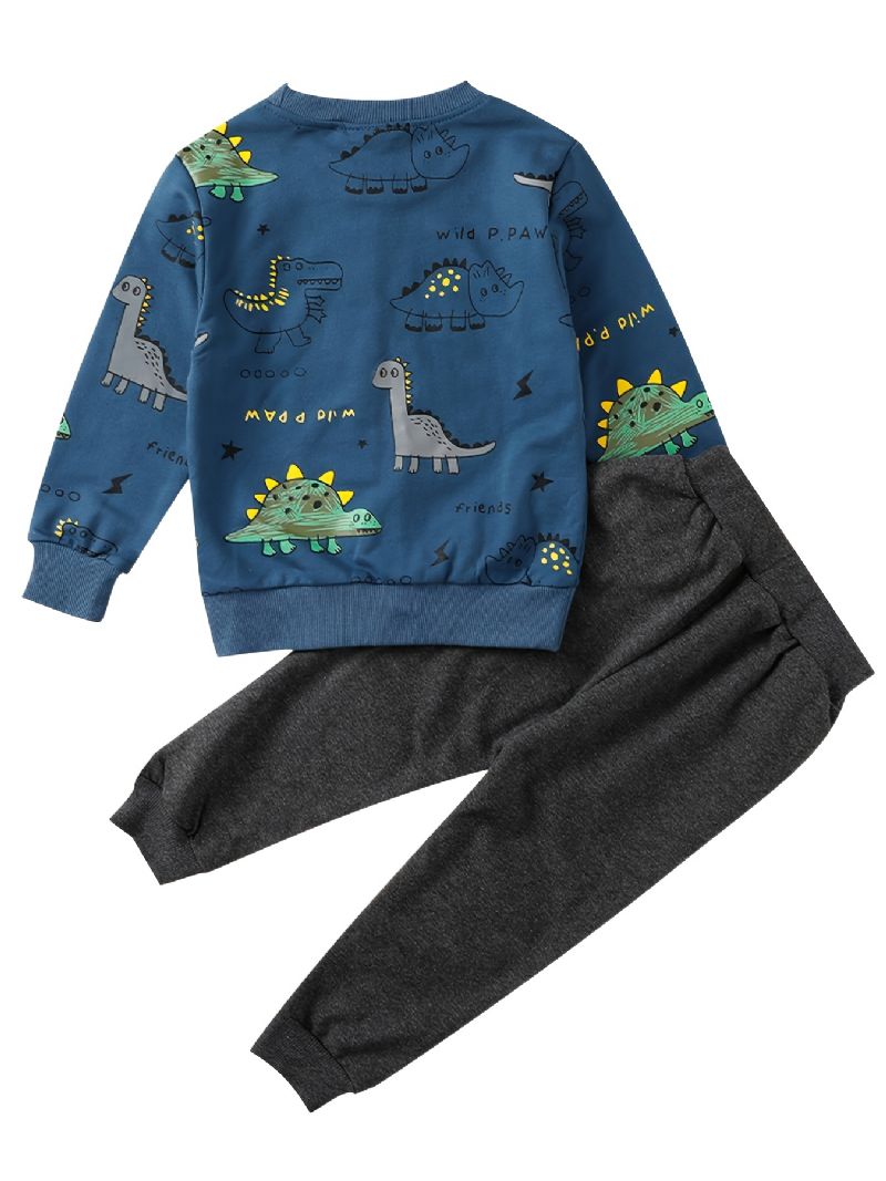 Gutter-genser- Og Buksesett Vinter Tegneserie-dinosaurtrykk Langermet Sweatshirt Og