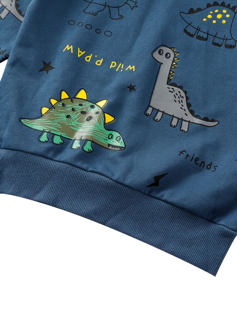 Gutter-genser- Og Buksesett Vinter Tegneserie-dinosaurtrykk Langermet Sweatshirt Og