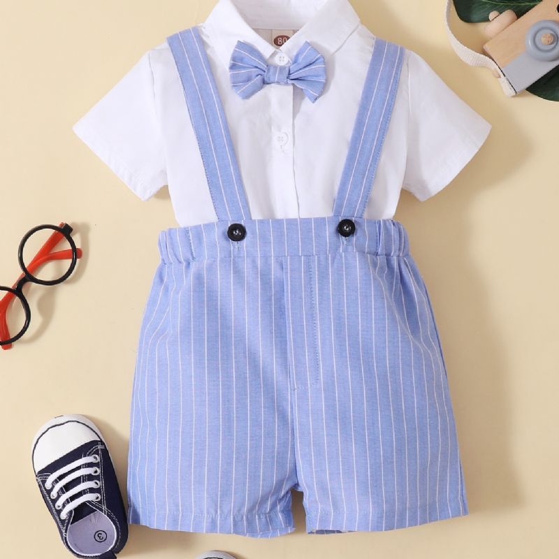 Gutter Gentleman Bowknot Romper Bodysuit + Suspender Shorts Set Babyklær For Våren Høsten