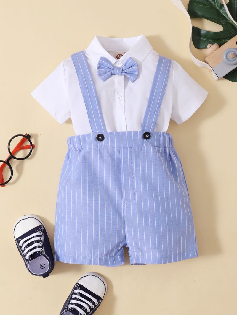 Gutter Gentleman Bowknot Romper Bodysuit + Suspender Shorts Set Babyklær For Våren Høsten