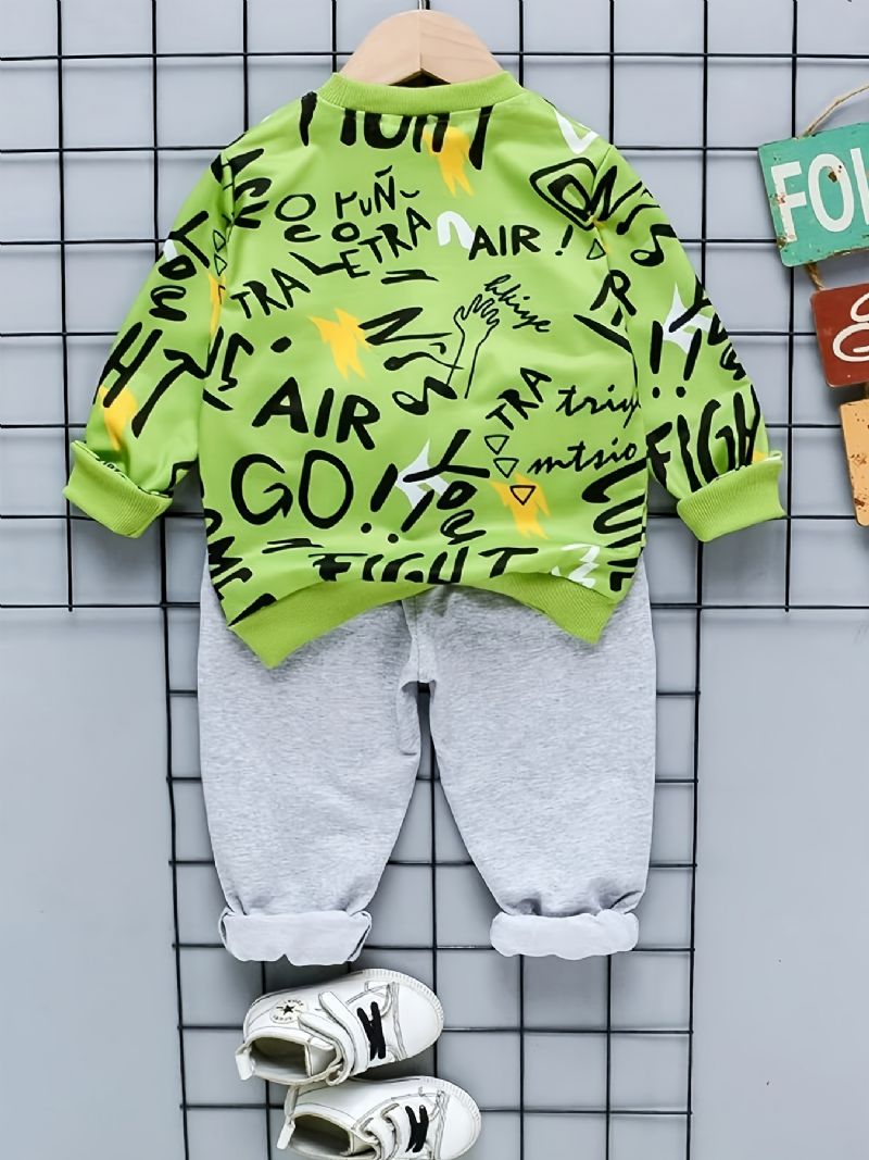 Gutter Graffiti Print Pullover Sweatshirt & Color Block Pants Set Barneklær