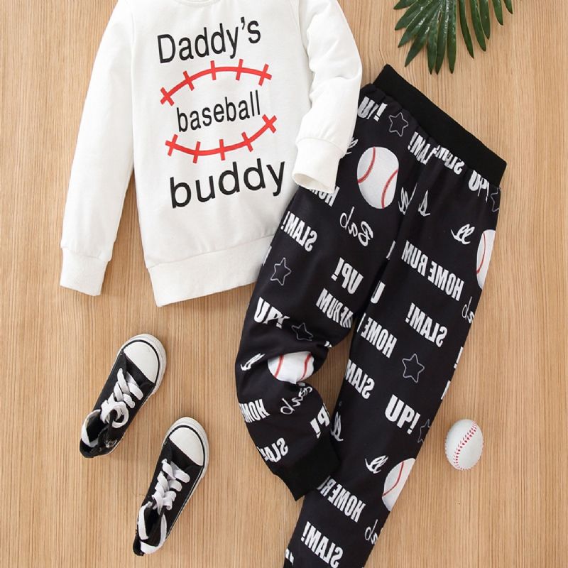 Gutter Jenter Uformelt Sett Med Pappas Baseball Buddy Print Sweatshirt Og Joggebukser For Vinteren