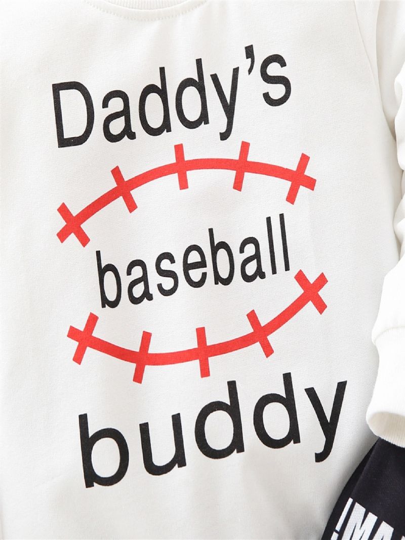 Gutter Jenter Uformelt Sett Med Pappas Baseball Buddy Print Sweatshirt Og Joggebukser For Vinteren