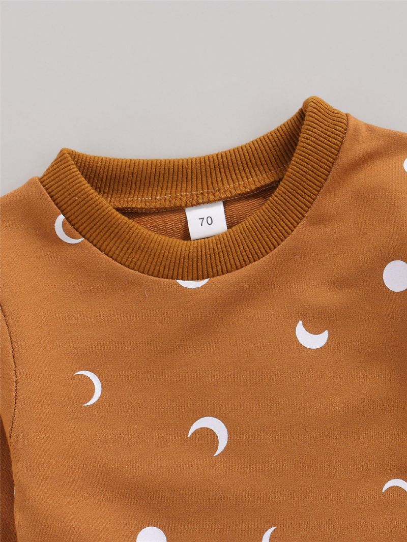 Gutter Klær Sett Spedbarn Søt Sol & Måne Print Langermet Pullover Gensere Bukser Antrekk Unisex