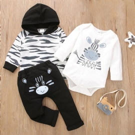 Gutter Langermet Bodysuit Romper + Hettegenser + Matchende Buksesett Babyklær Antrekk Jumpsuit