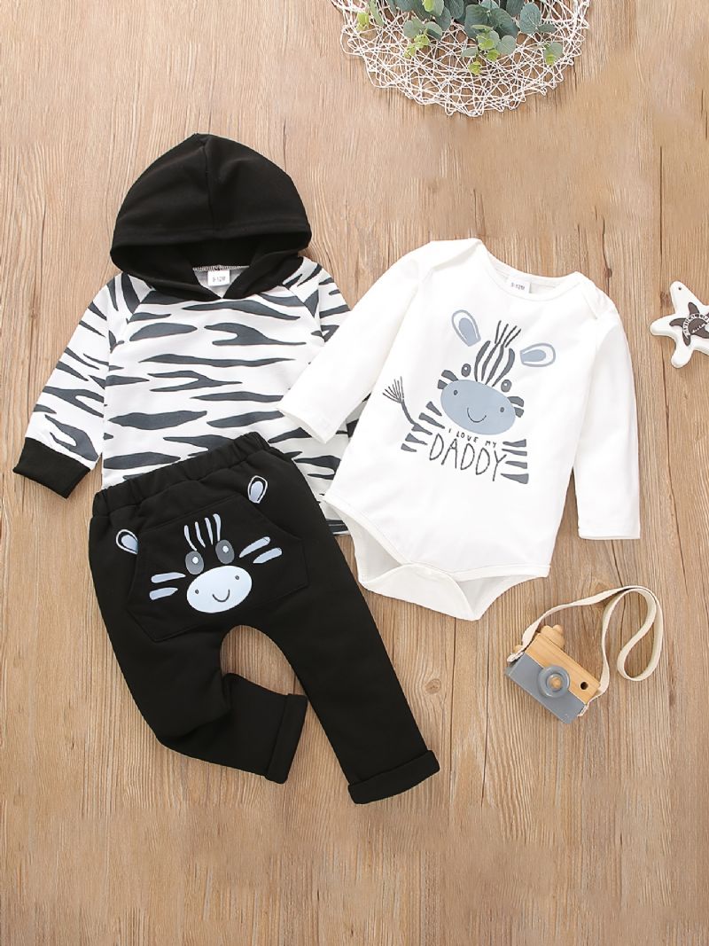 Gutter Langermet Bodysuit Romper + Hettegenser + Matchende Buksesett Babyklær Antrekk Jumpsuit