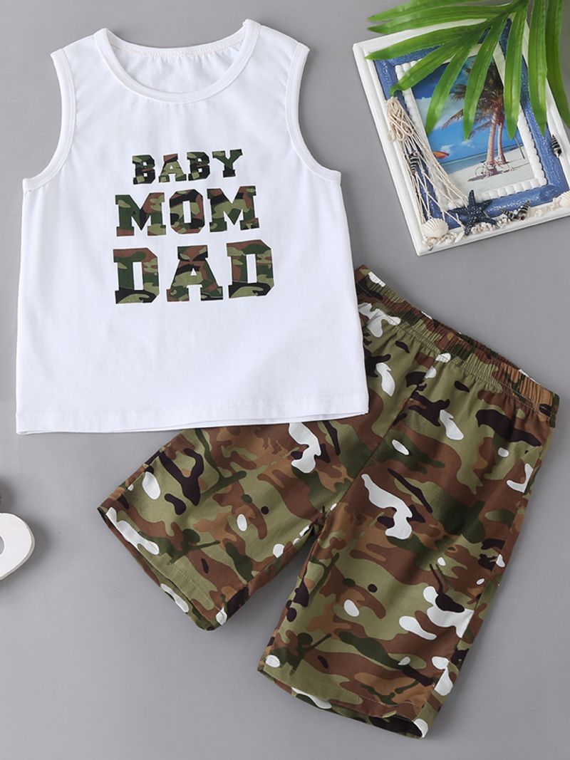 Gutter Letter Print Tank Top + Camo Short Set Barneklær Til Sommeren