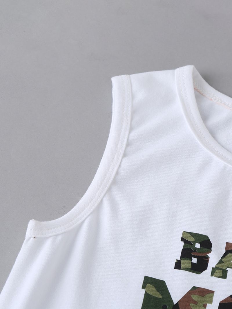 Gutter Letter Print Tank Top + Camo Short Set Barneklær Til Sommeren