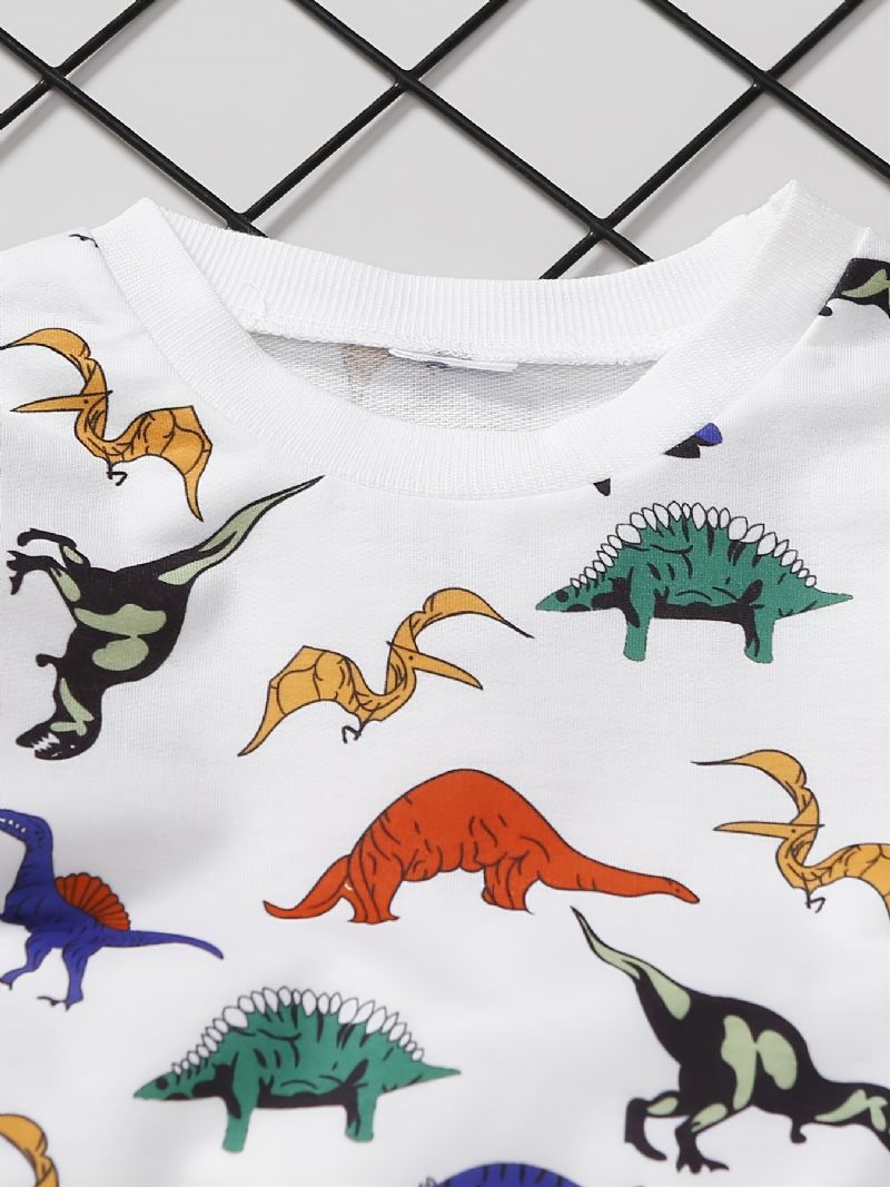 Gutter Mote Casual Dinosaur Print Rund Hals Sweatshirt Bukser Sett