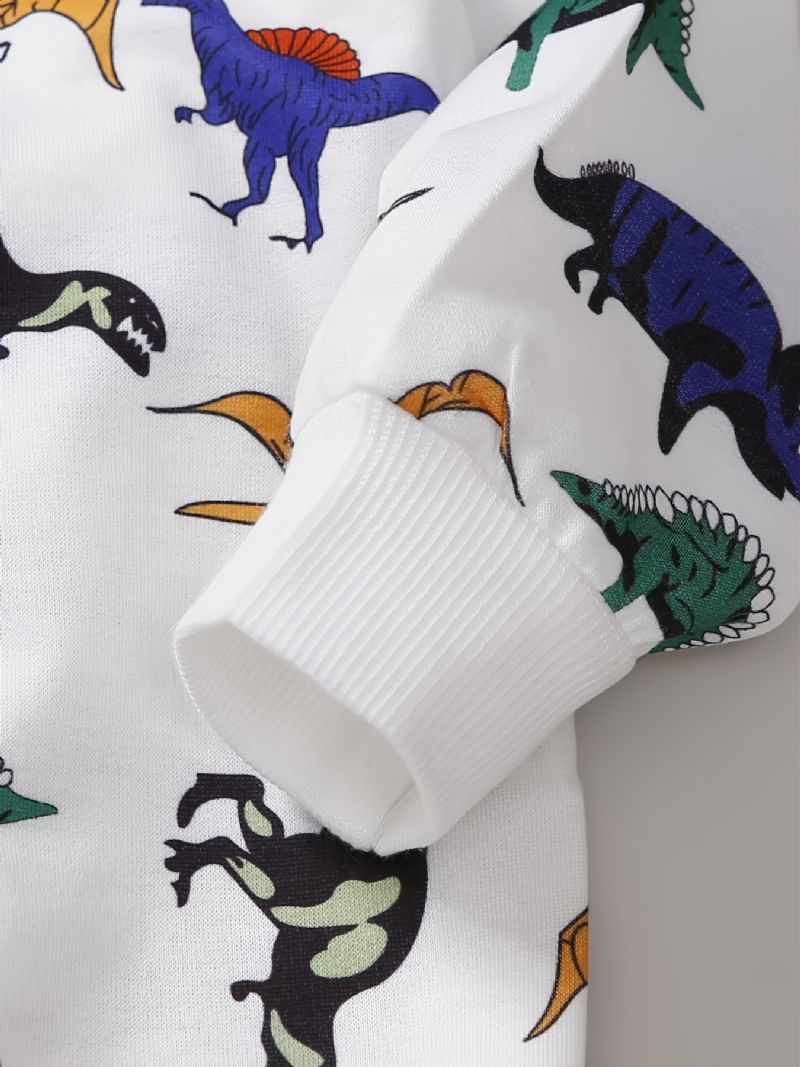 Gutter Mote Casual Dinosaur Print Rund Hals Sweatshirt Bukser Sett