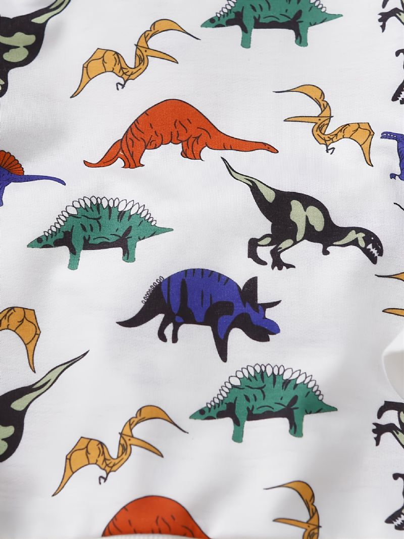 Gutter Mote Casual Dinosaur Print Rund Hals Sweatshirt Bukser Sett