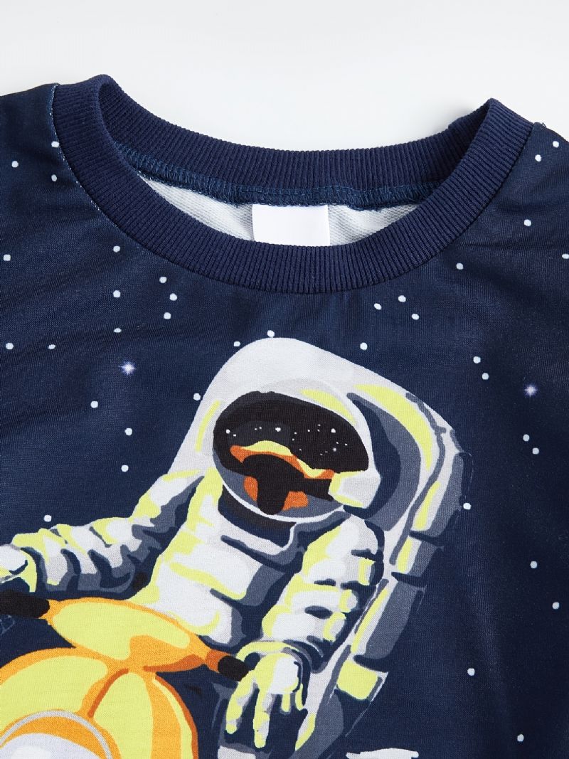 Gutter Pyjamas Familieantrekk Space Astronaut Print Rundhals Langermet Topp Og Buksesett Barneklær