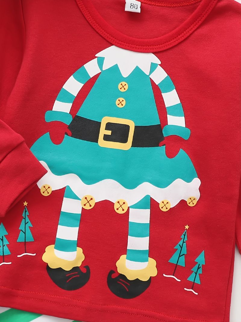 Gutter Søt Christmas Elg Print Langermet Crew Neck Toppbukser Pyjamassett