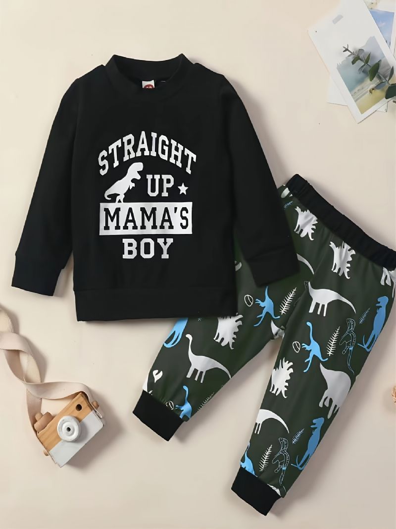 Gutter Straight Up Mamas Sweatshirt Med Dinosaurtrykk Og Buksesett Baby Barn Klær