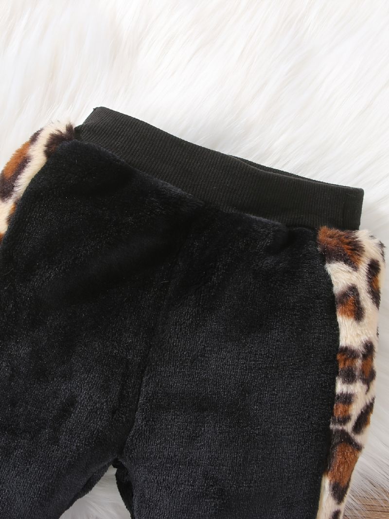 Gutter Uformelt Fleece Termisk Leopardprint Hette Topp Og Buksesett For Vinteren