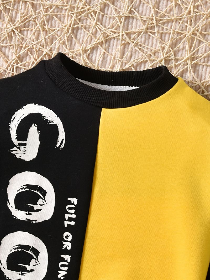 Høst Og Vinter Gutter Casual Colorblock Letter Print Rund Hals Sweatshirt Sets