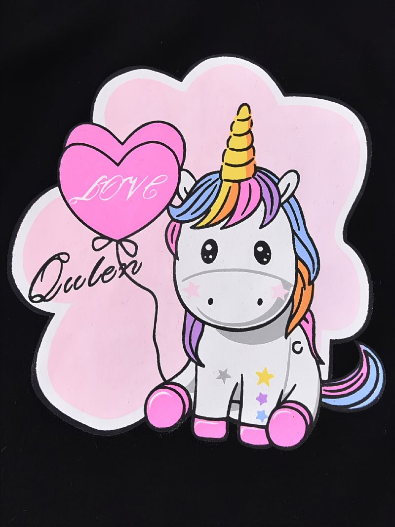 Jente Langermet Unicorn Print Topp Og Solide Buksesett