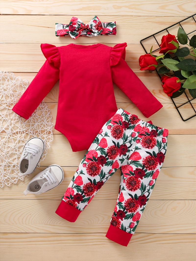 Jenter Alfabet Med Blomstertrykk Onesie-buksesett