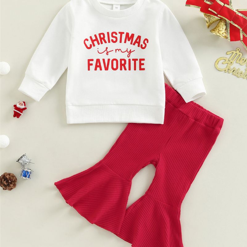 Jenter Alfabeter Print Christmas Sweatshirt & Flared Bukser Set