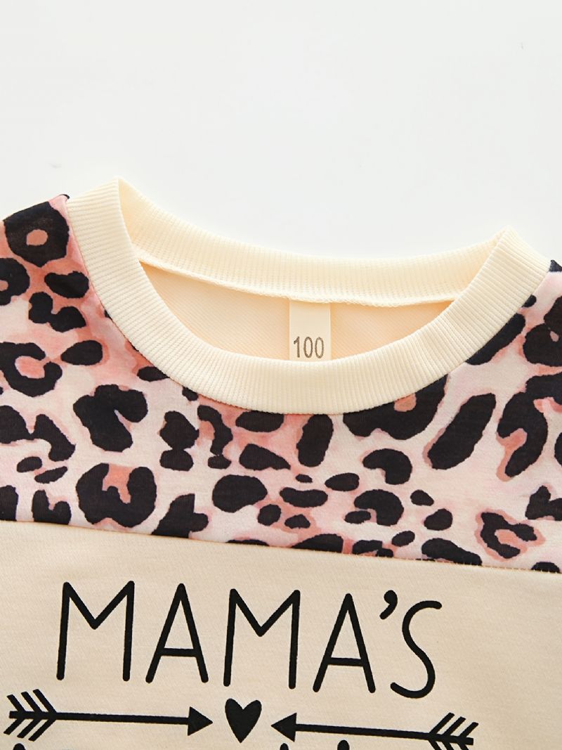 Jenter Casua Leopard Patchwork Sweatshirt Med Rund Hals + Buksesett Barneklær